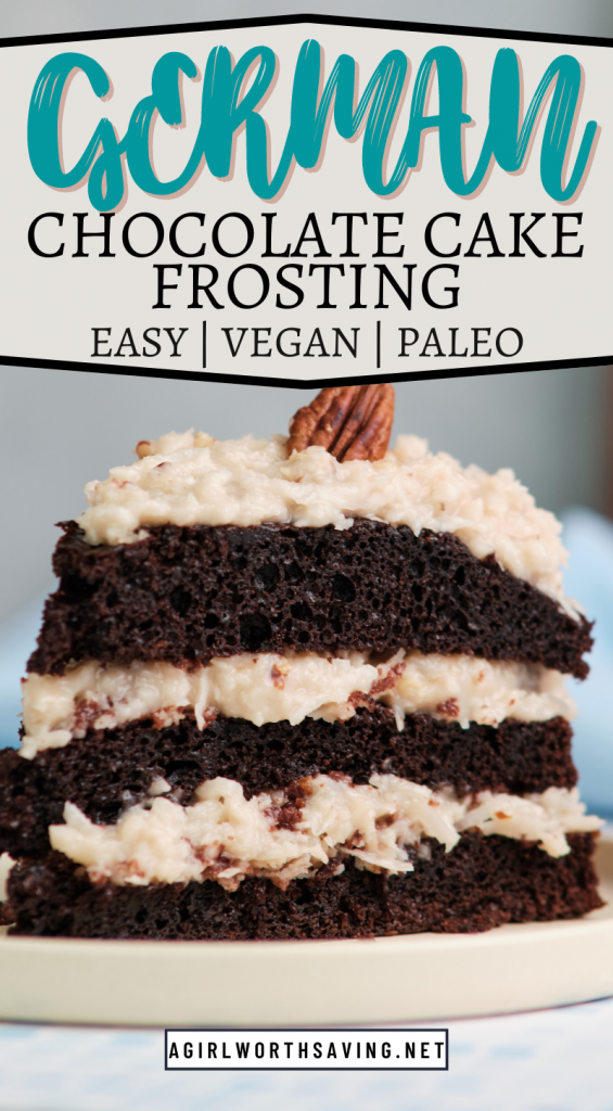 german chocolate cake frosting with text overlay