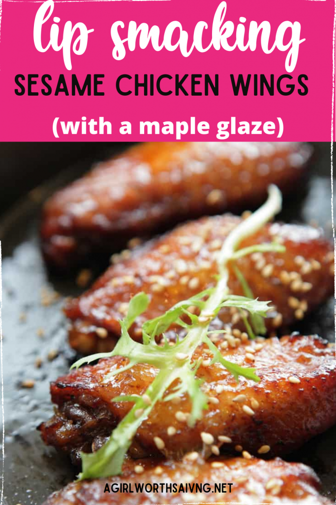 sesame maple wings with text overlay on top