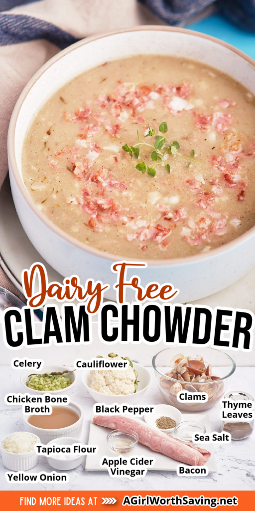 Are you looking for a simple dairy free clam chowder recipe that will be at the top of the list of your favorite recipes? Other recipes can try to get close to this soup, but none will. There is a strong flavor of clams, but not too strong. Just perfect. This is one of my favorite healthy dinners that everyone in the family loves. Eating dairy free isn't a struggle at all with this delicious healthy clam chowder.