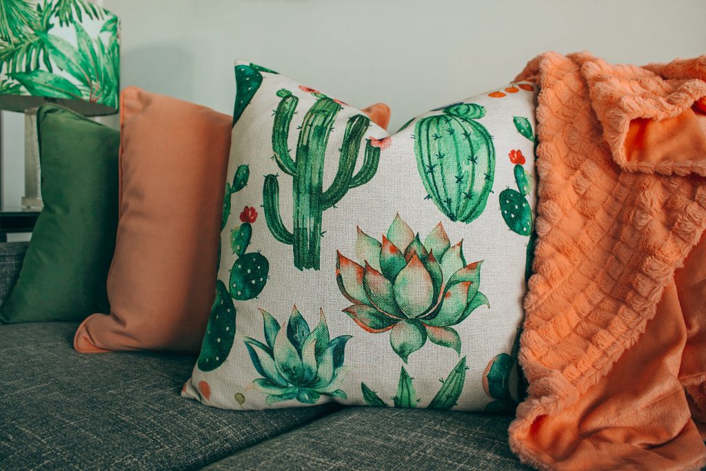 Mis-Match Throw Pillows on a couch