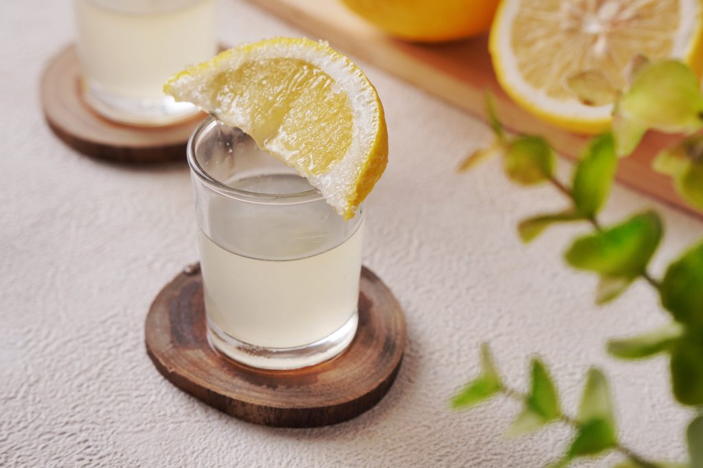 Lemon drop shot on a table top