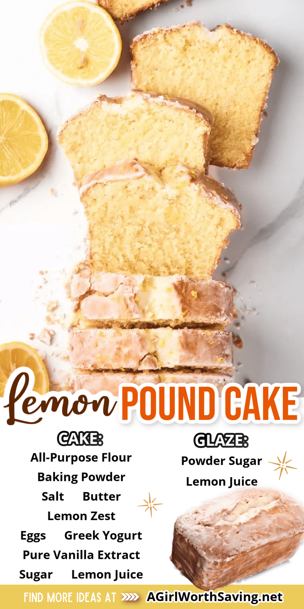 sliced lemon pound cake on a counter top
