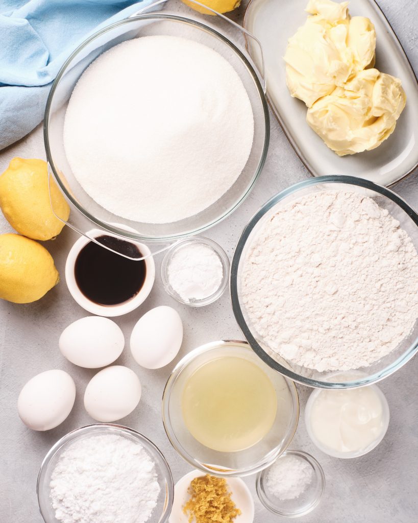 Ingredients to make lemon pound cake 