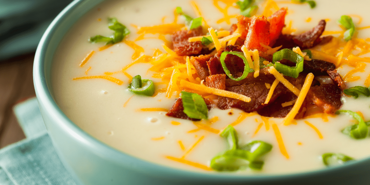 close up of crockpot potato soup