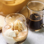 close up of affogato with espresso and ice cream in the background