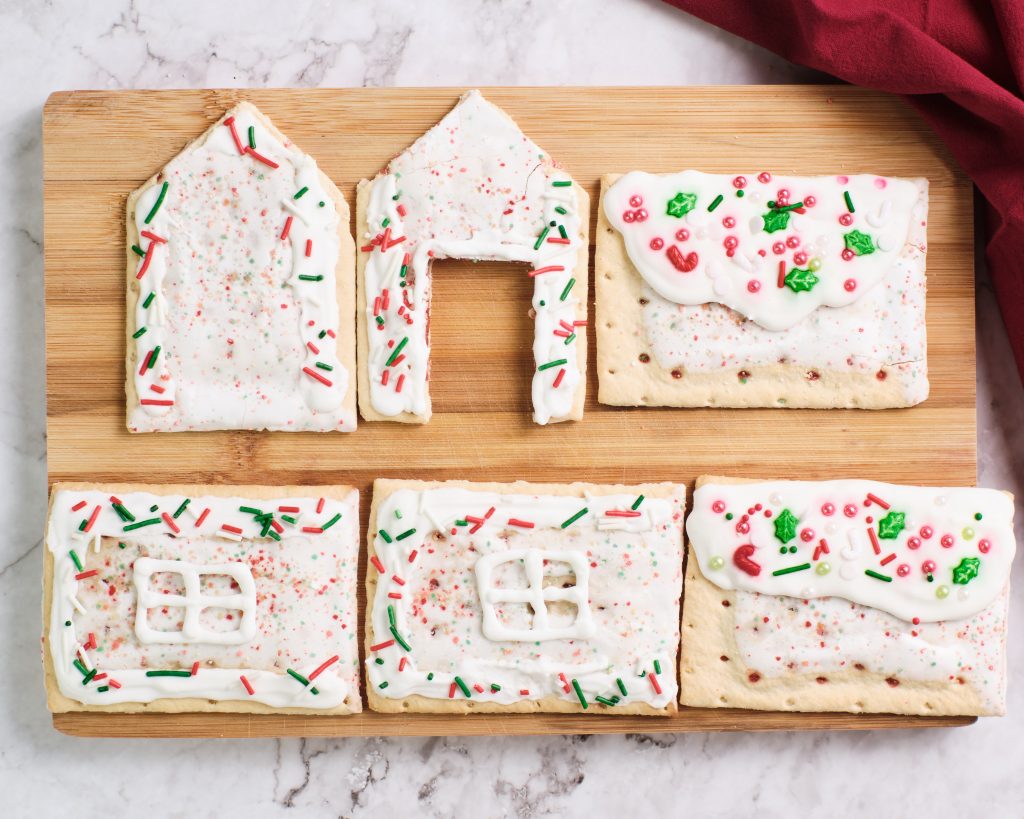cut out shapes for pop tart gingerbread house 