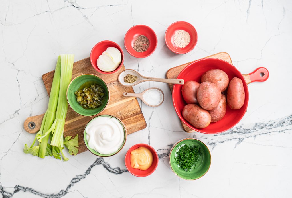 Ingredients to make red potato salad 