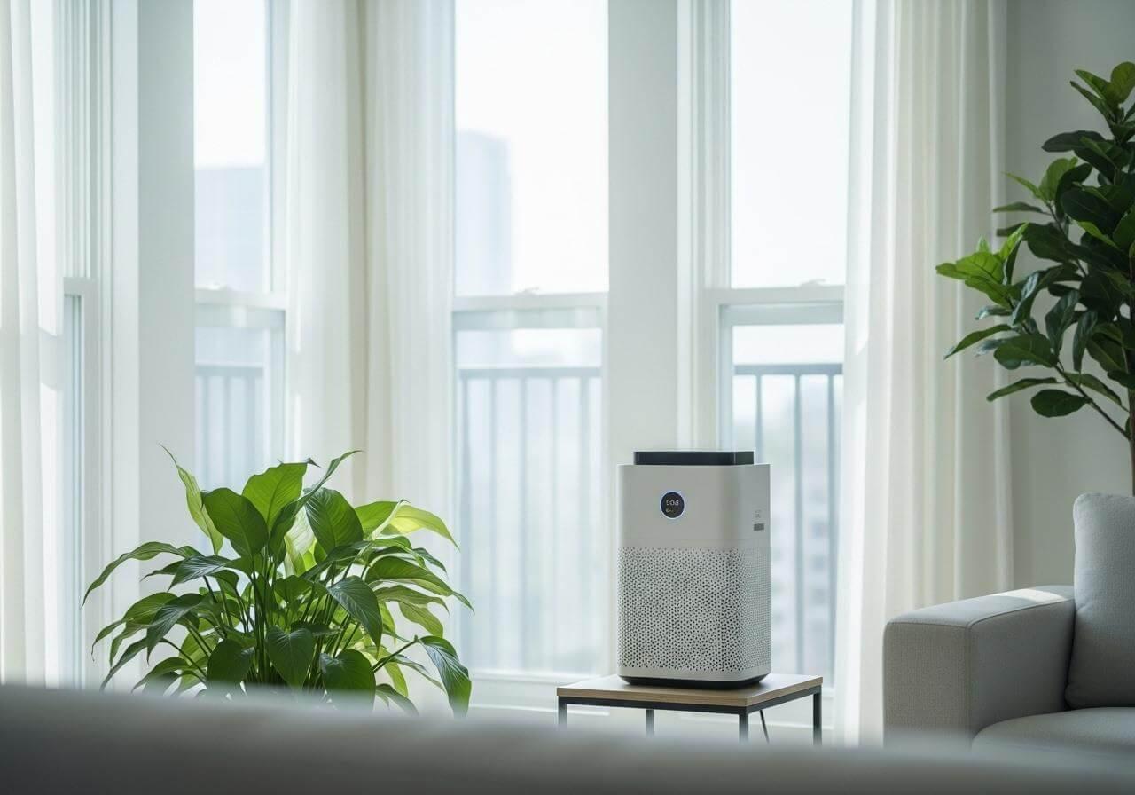 Creating a Healthier Home—Comprehensive Strategies for Improving Indoor Air Quality Kelly Bejelly Modern living room with a couch and indoor plant