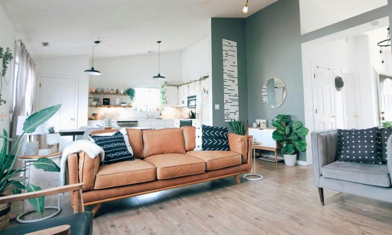 Cozy living room with wooden floor and furniture