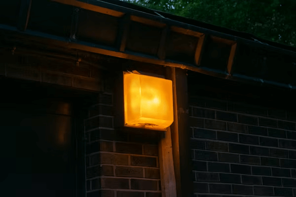 Exterior wall light fixture on a building