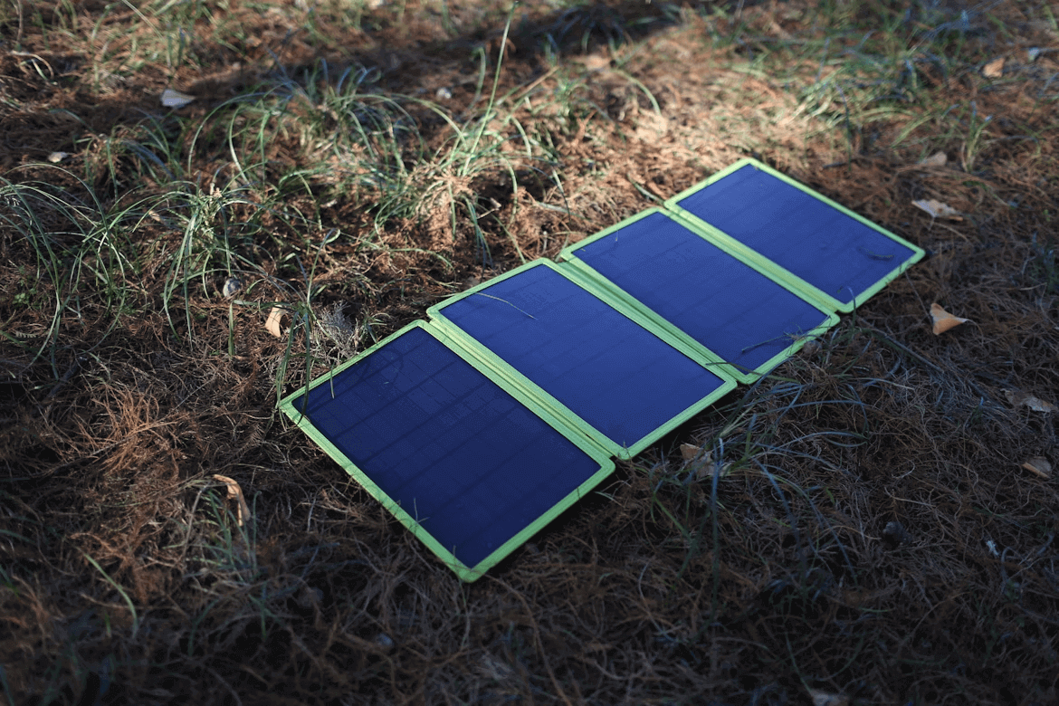 Solar panel on grass for homestead energy