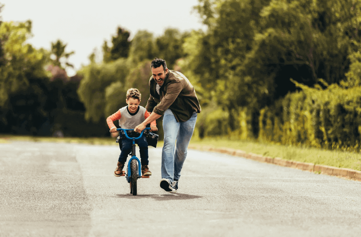 dad and son on public infrastructure