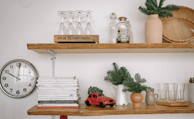 floating shelves for kitchen corner