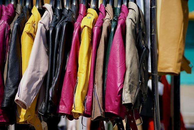 Rack of colorful jackets for versatile outerwear choices