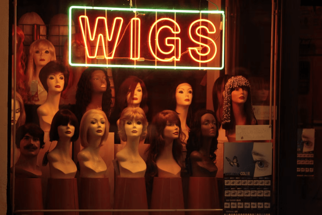 Wigs for women displayed in a