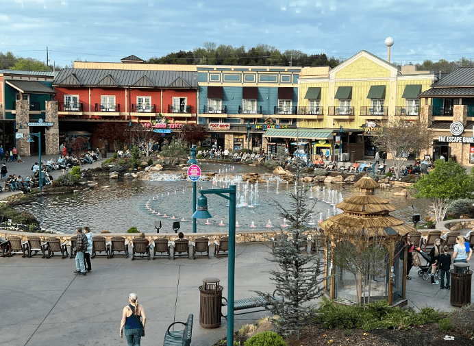 Group of people enjoying a fountain in Pigeon Forge
