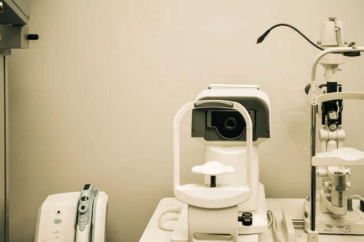 Microscope on a white table for vision