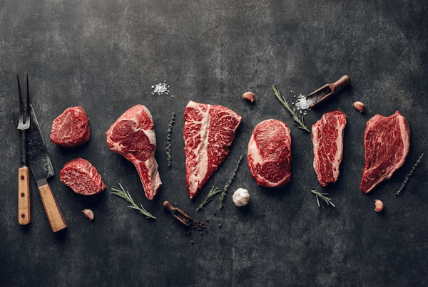 Raw organic beef on a table with