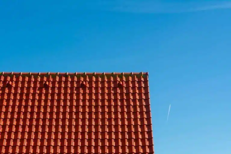 Red tiled roof under a clear blue sky