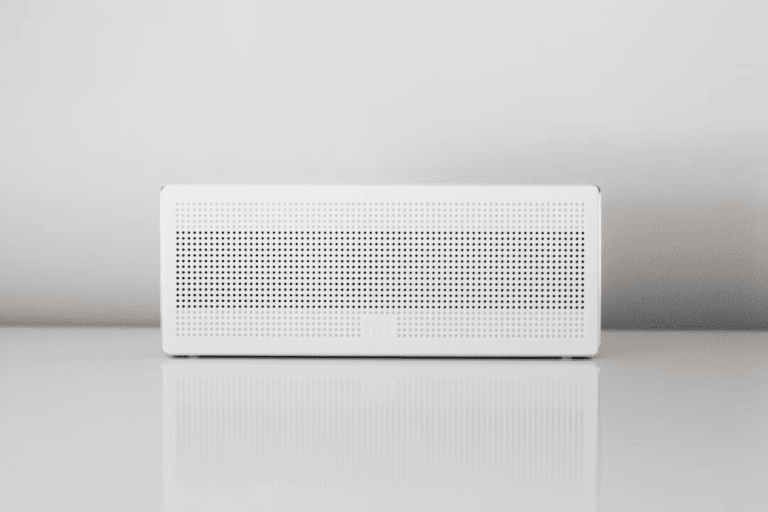 White speaker on a table