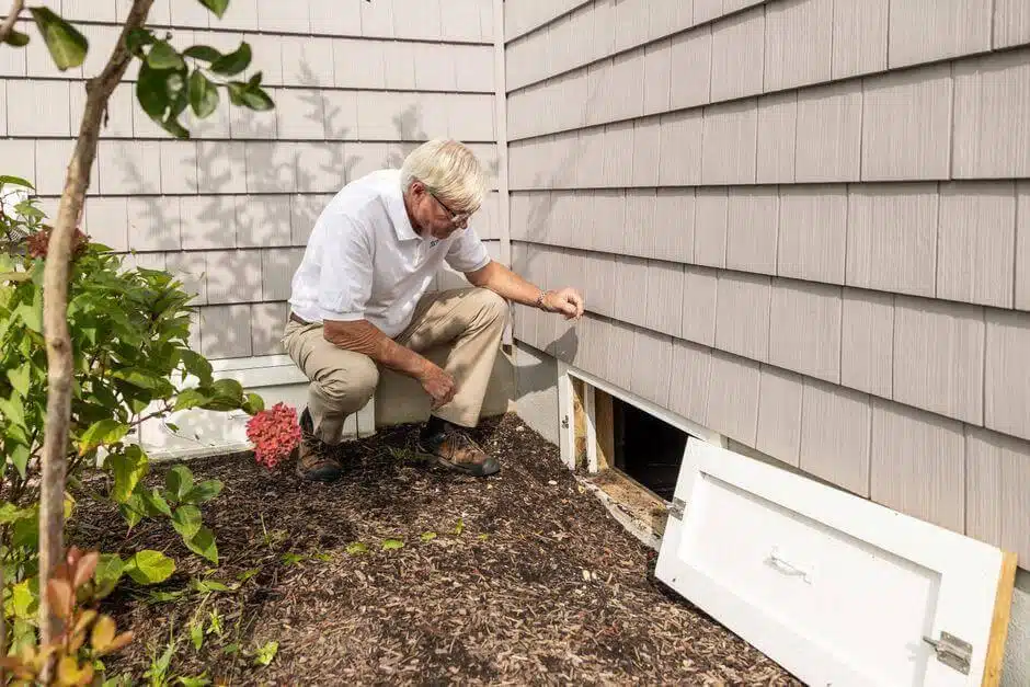 Man repairing a gutter box on a roof
