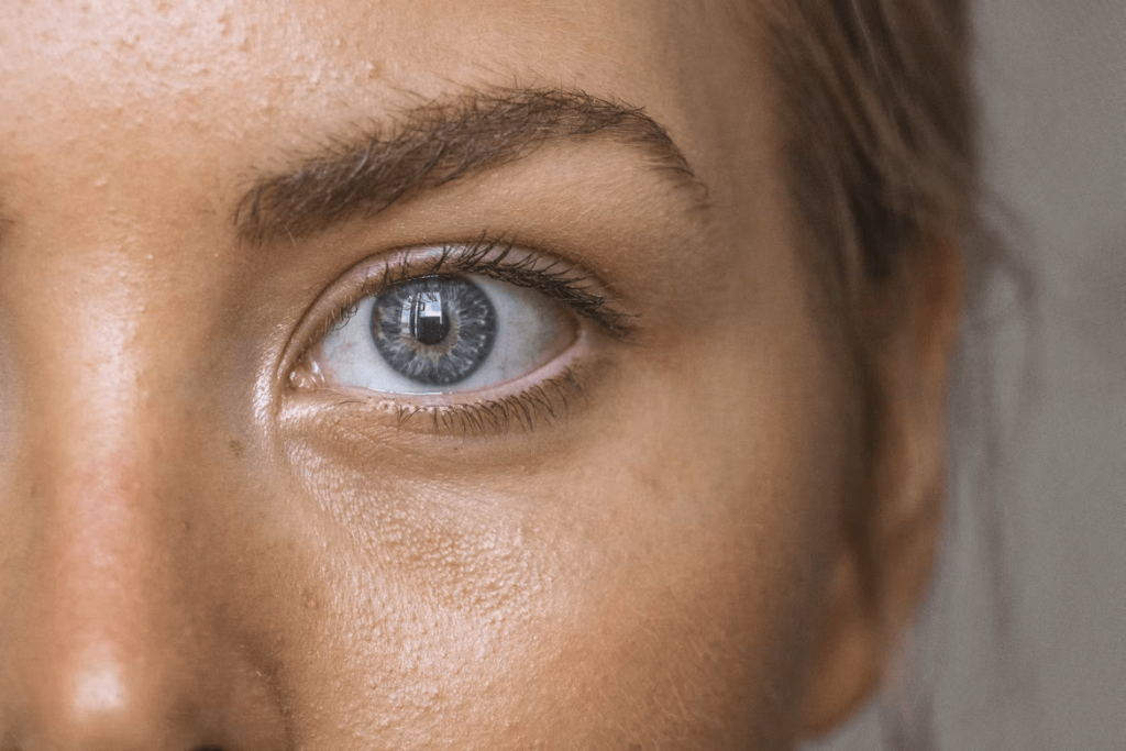 Close-up of a woman's blue