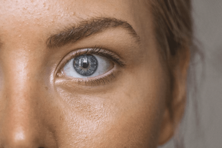 Close-up of a woman's blue