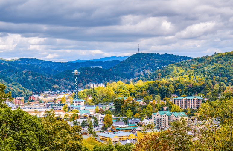 Gatlinburg city surrounded by mountains