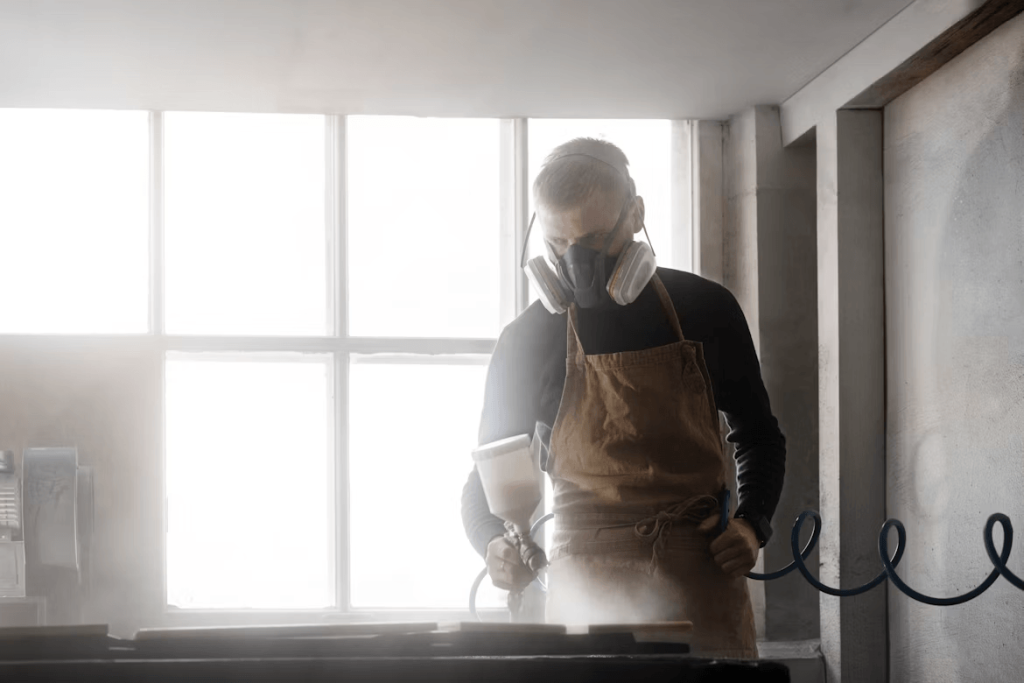Man in apron and mask, representing an air duct