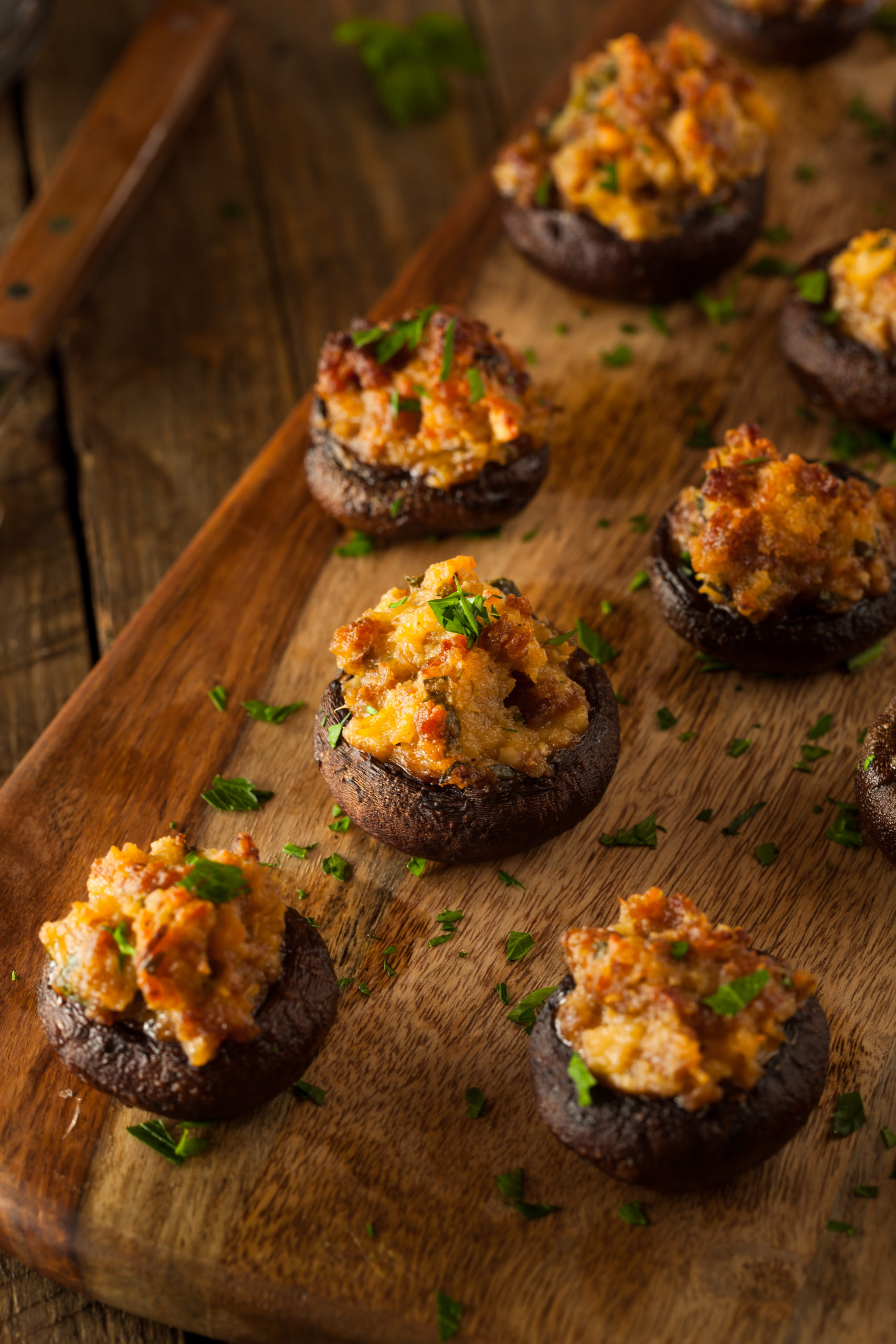 Homemade Sausage Stuffed Mushrooms with Cheese and Parsley