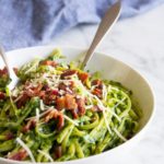 This easy spinach pesto adds matcha powder as a special touch! Packed with savoy garlic, matcha and bone broth, this pesto recipe will quickly become a family favorite.