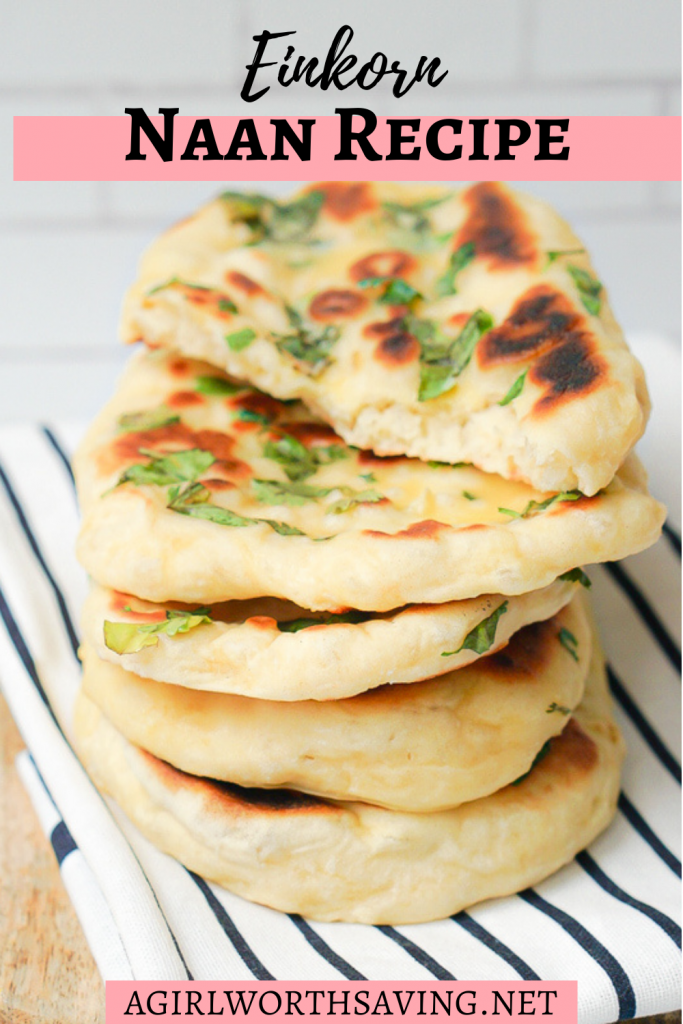 Cook this easy einkorn naan recipe in your cast iron pan and you'll get pillowy soft bread. Perfect with your favorite curry or you can use it as pita bread!