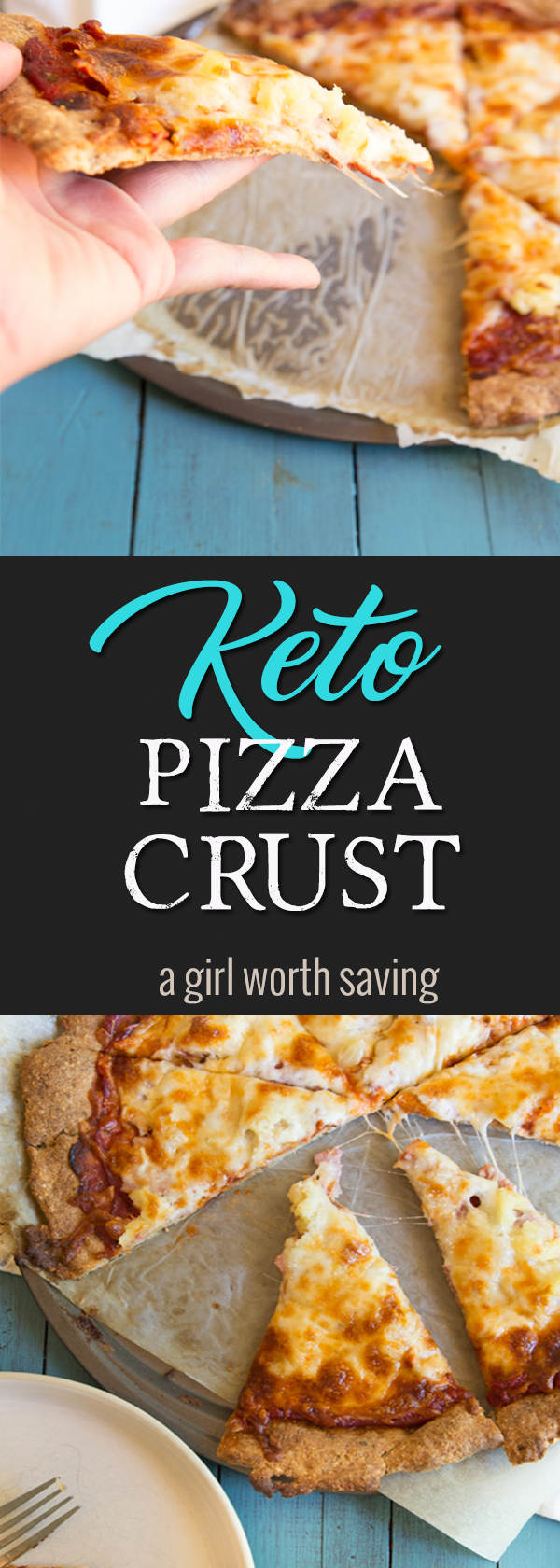 This is the best keto pizza crust recipe that's made with almond flour. Seriously, it has a great bready chew and holds up under a huge pile of toppings!