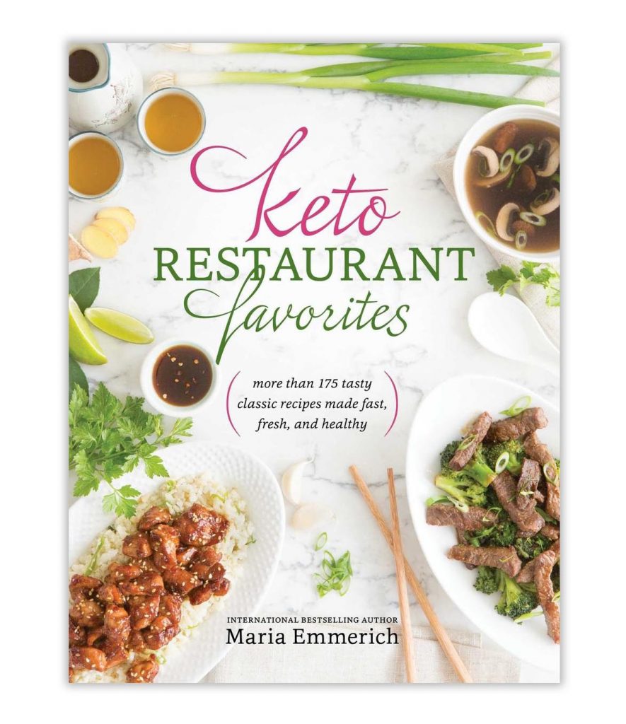 Photo of the keto Restaurant Favorites cookbook by maria Emmerich. 