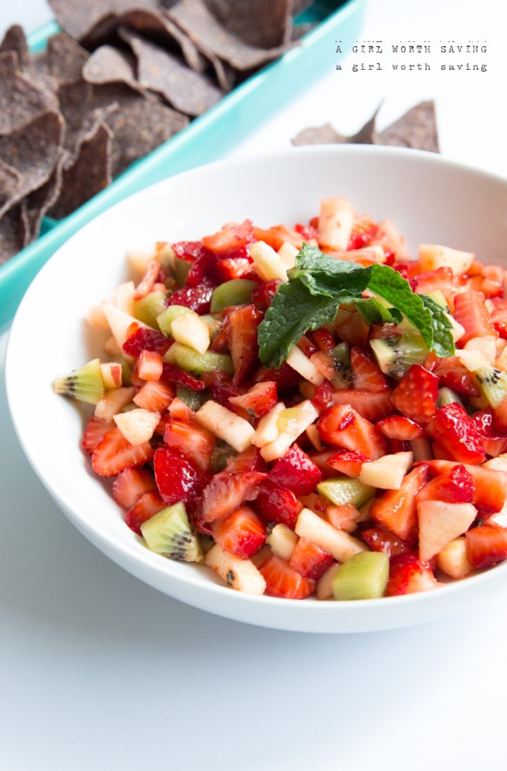 This simple strawberry salsa recipe is perfect with corn chips or over grilled chicken! Customize the heat by adding more jalapeno!