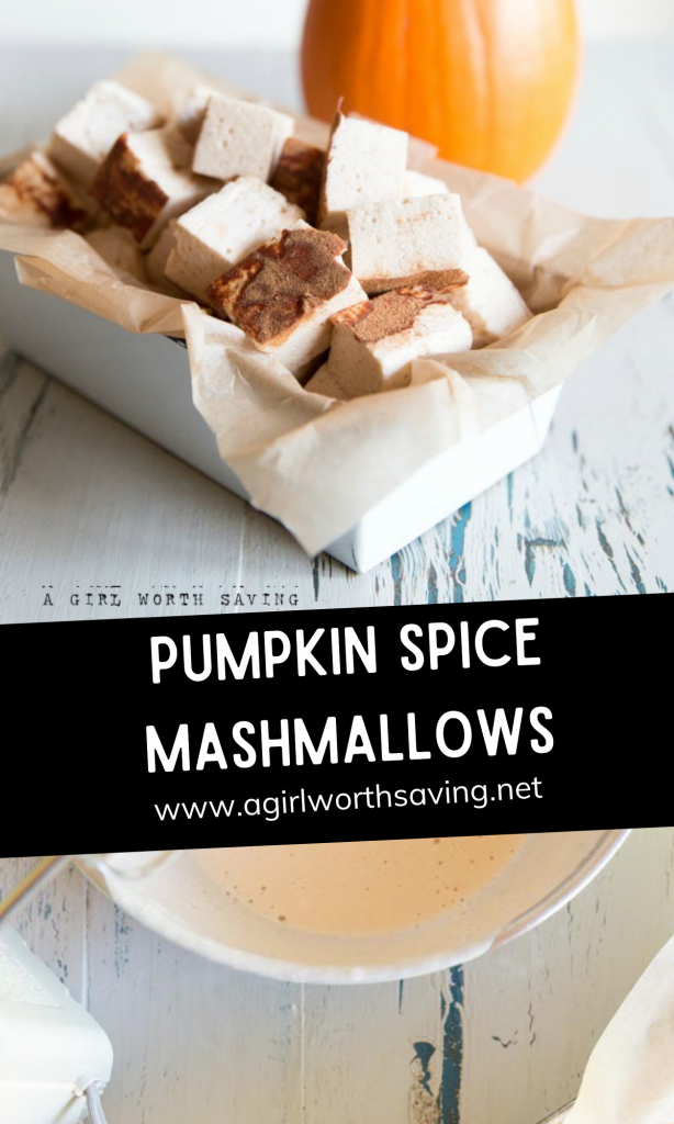 Pumpkin spice marshmallows are a must for Fall. The sticky sweet softness of a marshmallow mixed with cinnamon, nutmeg, and allspice, are a delight to eat.