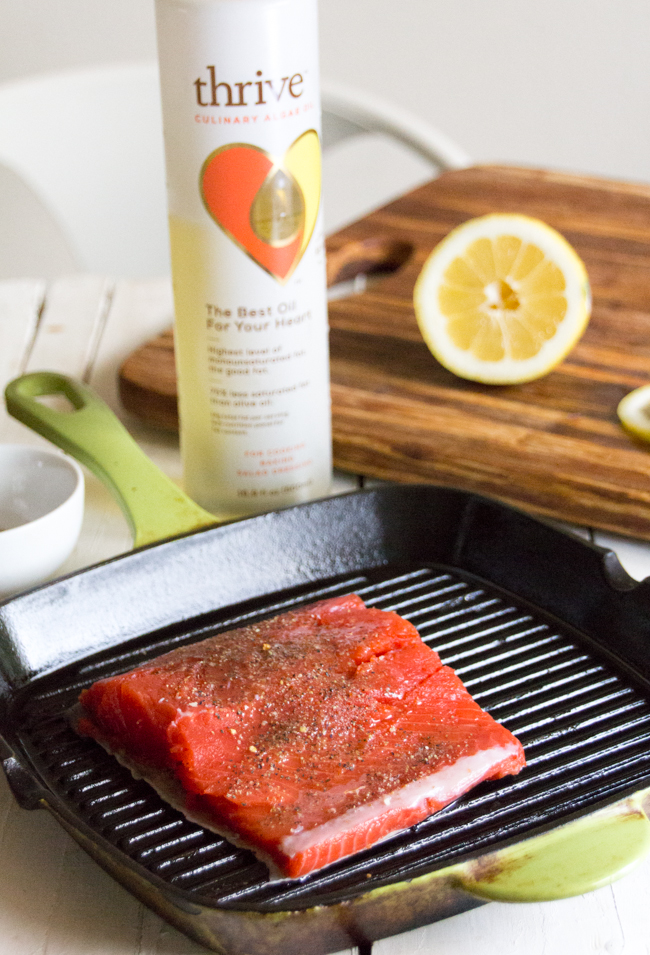 Creamy ginger dressing with grilled salmon and roasted asparagus using Thrive Culinary Algae Oil